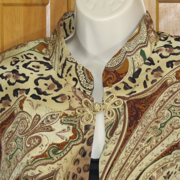 VTG Willow Ridge Jacket Golds/Browns/Black Animal Print Nehru Collar Size 16P - Picture 2 of 10